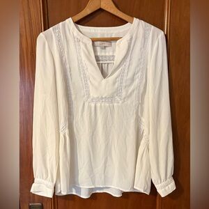 Ann Taylor Loft Petites Ivory Peasant Top/Blouse Long Sleeve Shirt Workwear LP
